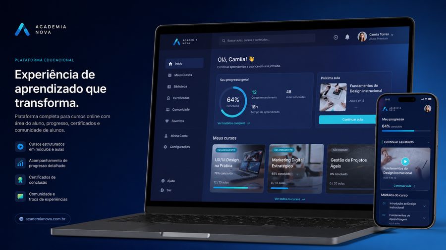 Mockup de plataforma digital fictícia